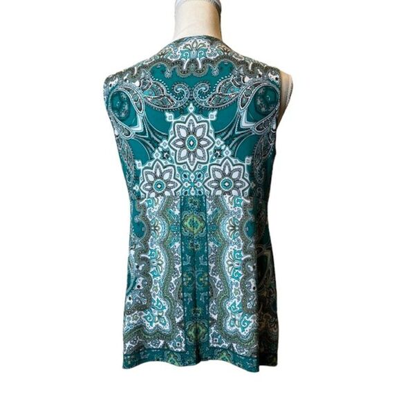 Peck & Peck Women's Sleeveless Top Emerald Green Paisley Medallion Print Medium - Picture 5 of 9